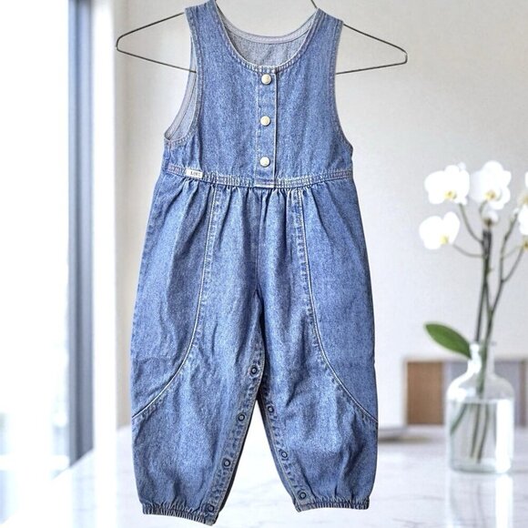 Lee Bib Jean Overalls Romper Toddler Rainbow Stitch USA Bare Back Vintage 4T - Picture 1 of 13